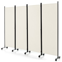 Giantex 4-Panel 1.73m Mobile Room Divider Foldable Screen Privacy Divider w/Lockable Wheels Room Partition White