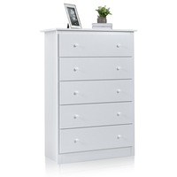 Giantex 5 Chest of Drawer Tallboy Storage Tower Cabinet Wood 5-Drawer Dresser Organiser Unit White