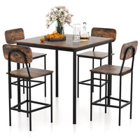 Giantex 5-Piece Dining Bar Table Set Counter Height Table & 4 Bar Stools Industrial Kitchen Dining Table Set Coffee