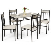 Giantex 5PCs Dining Table And Chairs Set Kitchen Dining Set 4 High Back Chairs & 1 Rectangular Table w/Marble-Like Tabletop