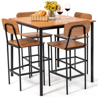 Giantex 5-Piece Dining Bar Table Set Counter Height Table & 4 Bar Stools Industrial Kitchen Dining Table Set Brown