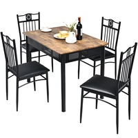 Giantex 5 Pieces Dining Table Set Modern Kitchen Table Set Rectangular Table w/4 Upholstered Chairs Bistro Table Set Black