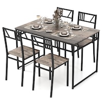 Giantex 5PCS Dining Table & Chairs Set Dining Furniture Set Metal Frame Dining Room Kitchen Restaurant w/4 Chairs