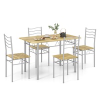 Giantex 5PCS Dining Table Set Kitchen Table & 4 Chairs w/Backrest Home Kitchen Furniture Metal Frame Brown