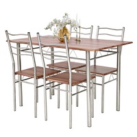 Giantex 5PCS Dining Table Set Kitchen Table & 4 Chairs w/Backrest Home Kitchen Furniture Metal Frame Natural