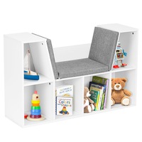 Giantex Kids Bookcase Bookshelf Upholstered Seats Toy Storage Organiser Display Cabinet w/3Cushion&6 Shelves