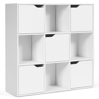 Giantex 9-Cube Storage Organizer Cabinet 3-Tier Wooden Cubby Bookcase w/Doors Modern Stand Shelf White
