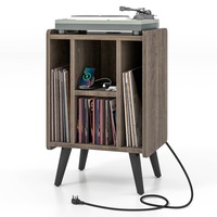 Giantex Bedside Table Record Player Stand w/Power Outlet & USB Charging Port Home Office Display Shelf