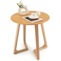 Giantex Beside Table Round End Table Rubber Wood Nightstand Sofa Side Living Room Balcony Bedroom Natural