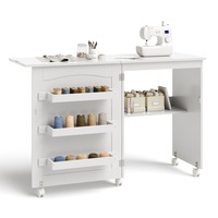 Giantex Folding Sewing Storage Table 2-In-1 Mobile Craft Table w/Lockable Casters Sewing Machine Cart Table White