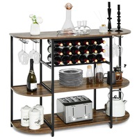 Giantex Industiral Wine Rack Table Coffee Bar Cabinet Glass Holder Kitchen Storage Shelves Stand, Rustic Brown