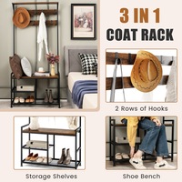 Giantex Industrial 3-in-1 Entryway Hall Tree 183cm Coat Rack w/Shoe Bench & Storage Shelves & 9 Hooks