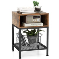 Giantex 3-Tier Bedside Table Square Side Table Nightstand w/Metal Mesh Shelf Home Accent Table
