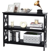 Giantex Industrial 3-Tier Console Table Rustic Sofa Side Table w/Storage Shelf X-Design Narrow Hallway Table Black
