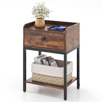 Giantex Industrial Bedside Table Accent End Table w/Storage Drawer & Open Shelf Nightstand Metal Frame Rustic Brown
