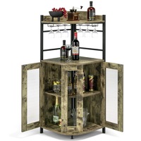Giantex Corner Buffet Sideboard Storage Cabinet Corner Bar Organiser w/Glass Holder & Mesh Doors Wine Display Shelf
