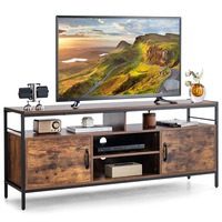 Giantex Industrial Entertainment Unit Wooden TV Stand for TV up to 65'' w/Adjustable Open Shelves & 2 Cabinets