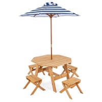 Giantex Kids Picnic Table & 4 Chairs Toddler Outdoor Wooden Table w/Foldable Umbrella Children Activity Play Center Natural