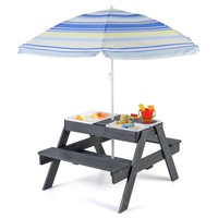 Giantex Kids Picnic Table Set Sand & Water Activity Table w/Removable Bins & Adjustable Umbrella Children Outdoor Wooden Table