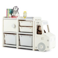 Giantex Kids Toy Storage Organizer Truck-shaped Toddler Storage Cabinet w/2 Plastic Bins & Drawers for Playroom Bedroom Beige