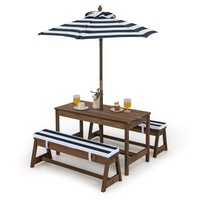 Giantex Kids Wood Picnic Table and Bench Set Camping Table Set w/Cushions Umbrella BBQ Desk Party Beach Brown