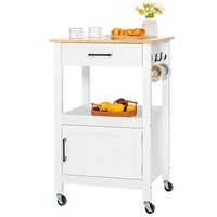 Giantex Kitchen Island Cart on Wheels Storage Cart Trolley Utility Buffet Cabinet w/Rubber Wood Top & Drawer, White