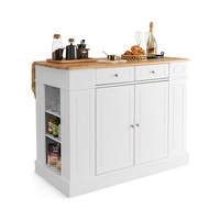 Giantex Kitchen Island Table 2-Door Mobile Storage Cabinet w/Wood Countertop & Drawers Adjustable Shelves Trolley White