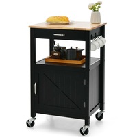 Giantex Kitchen Island Cart Home Serving Trolley w/Rubber Wood Top & Storage Drawer Coffee Cart on Wheels Black