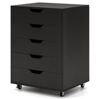 Giantex Mobile 5-Drawer Filing Cabinet Wood Chest of Drawers Storage Organiser Home Office Black