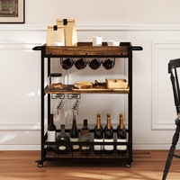 Giantex 3-Tier Industrial Bar Cart Kitchen Storage Trolley Mobile Serving Cart w/Wine Rack & Glass Holder