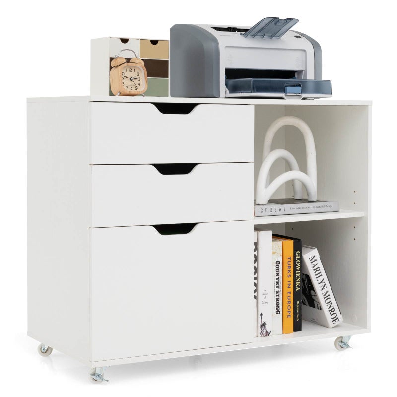 Giantex Mobile Filing Cabinet 3-Drawer Printer Stand Cabinet w/Adjustable Shelf Home Office Storage Organiser White