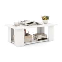 Giantex Modern Coffee Table 2-tier Wood Tea Table Rectangle Wood End Table w/Storage Shelf Living Room