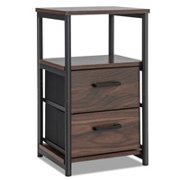 Giantex Retro Nightstand Bedside Table Storage Shelf Heavy-duty Metal Frame w/2 Fabric Drawers