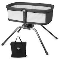 Giantex Rocking Baby Bassinet Crib Infant Cradle w/Carry Bag Travel Portable Bassinet for Bedroom Living Room Grey