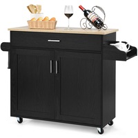Giantex Wooden Rolling Kitchen Island Storage Cart Trolley w/ Adjustable Shelf Utility Buffet Cabinet Black