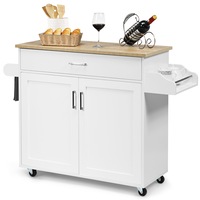 Giantex Wooden Rolling Kitchen Island Storage Cart Trolley w/ Adjustable Shelf Utility Buffet Cabinet White