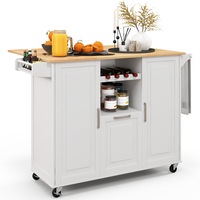 Giantex Wood Kitchen Island Trolley Mobile Serving Cart Drop-leaf Top w/Wine Rack/Spice Rack/Towel Bar/Drawer, White