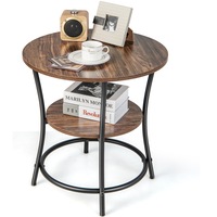 Giantex Round End Table 2-Tier Sofa Side Table w/Open Storage Shelf & Metal Frame Versatile Bedside Table Brown