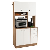 Giantex Storage Cabinet 3-Door Kitchen Pantry w/3 Drawers & 2 Adjustable Shelves Buffet Hutch Cupboard Living Room Kitchen, White & Natural