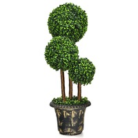 Giantex Topiary Artificial Tree 90cm Triple Ball Shaped Tree Decorative Potted Plant Home Office Indoor Outdoor Use