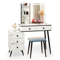 Giantex Dressing Table 3-Color LED Mirror Vanity Set Makeup Table w/Drawers & Storage Shelves Dresser Desk Set White