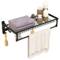 Giantex Wall Mounted Bathroom Shelf Aluminum Shower Storage Rack Foldable Towel Holder Organiser w/Towel Bar & Movable Hooks