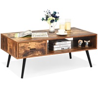 Giantex Wood Vintage Coffee Table Retro Side Table Living Room Furniture Open Shelf/Drawer