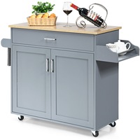 Giantex Wooden Rolling Kitchen Island Storage Cart Trolley w/ Adjustable Shelf Utility Buffet Cabinet Grey