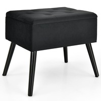 Giantex Velvet Storage Ottoman Tufted Flip Top Stool Solid Wood Legs Vanity Stool Footrest for Living Room Bedroom, Black