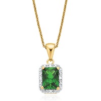 9ct Yellow Gold Emerald & Round Brilliant Cut Created Emerald & Diamond Set Pendant
