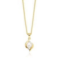 9ct Yellow Gold Freshwater Pearl & Diamond Set Pendant