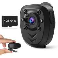 Mini Body Camera Video Recorder Built-In 128GB Memory Card with Night Vision IR & Loop Record HD 1080P, 4-6 HR Battery Life Wearable Police Cam for Home, Outdoor, Law Enforcement, Security Guard