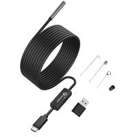 USB Endoscope for OTG Android Phone, Computer, 5.5 Mm Borescope Inspection Snake Camera Waterproof with USB, Type C, 16.4FT Semi-Rigid Cord with 6 LED Lights, Compatible with Windows PC, Macbook