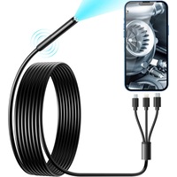 Wireless Endoscope, Wi-Fi Industrial Borescope with 6 LED Lights, 7.9Mm 3 in 1 USB Snake Camera, Waterproof IP67 Inspection Camera for OTG Android, Iphone (10Ft, Type-C, Micro, Lightning)